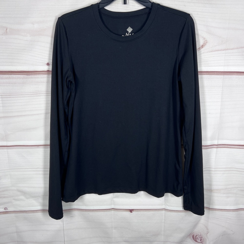 LuLaRoe Rise Top Women Medium Black Long Sleeve Crew Neck Athleisure T-Shirt